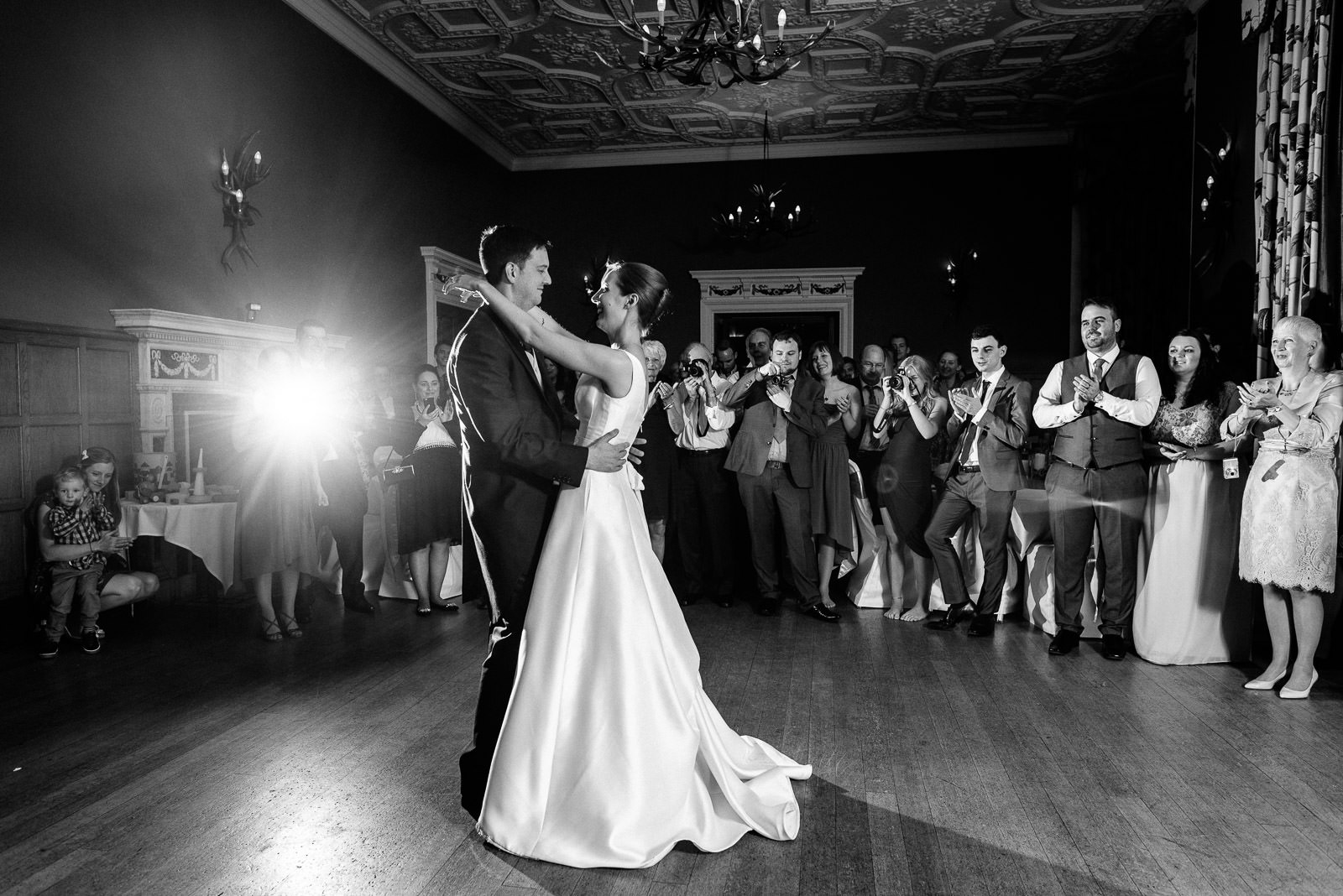 bride and groom first dance black and white