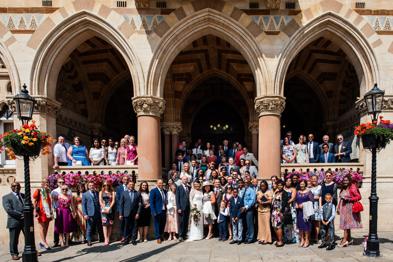 full group photo of all guests outside the northampton guildhall