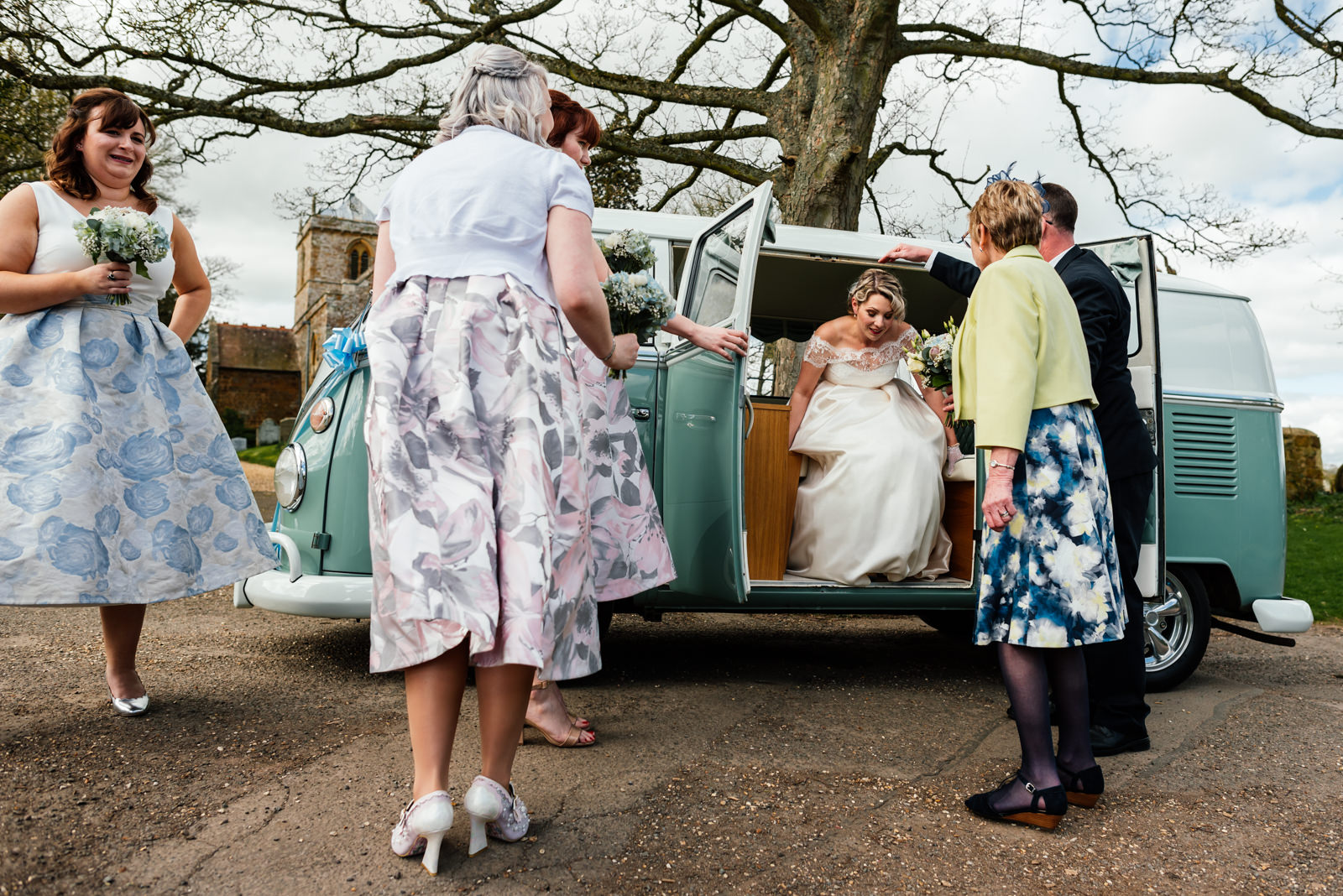 bride leaving camper van