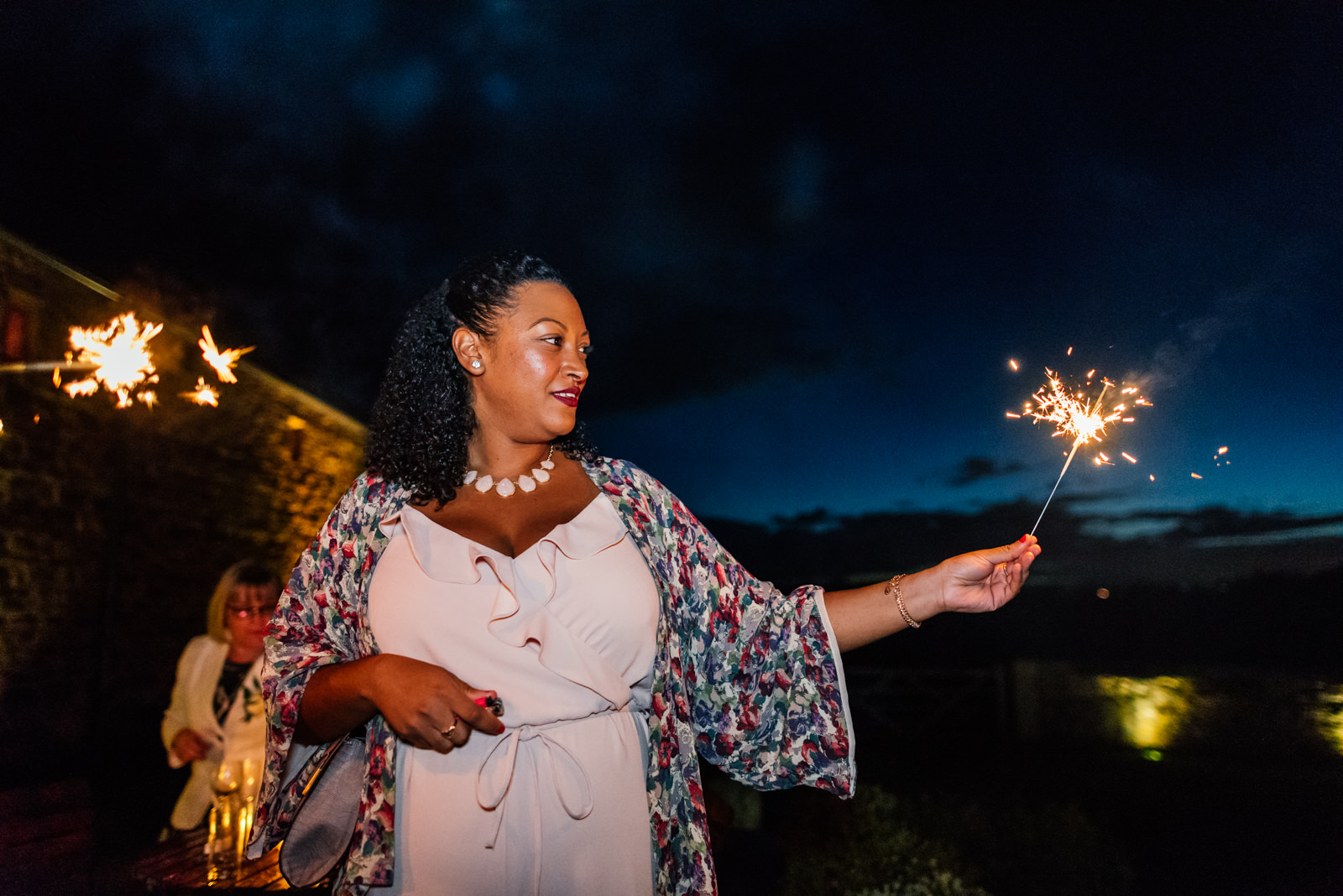guest with sparklers having fun