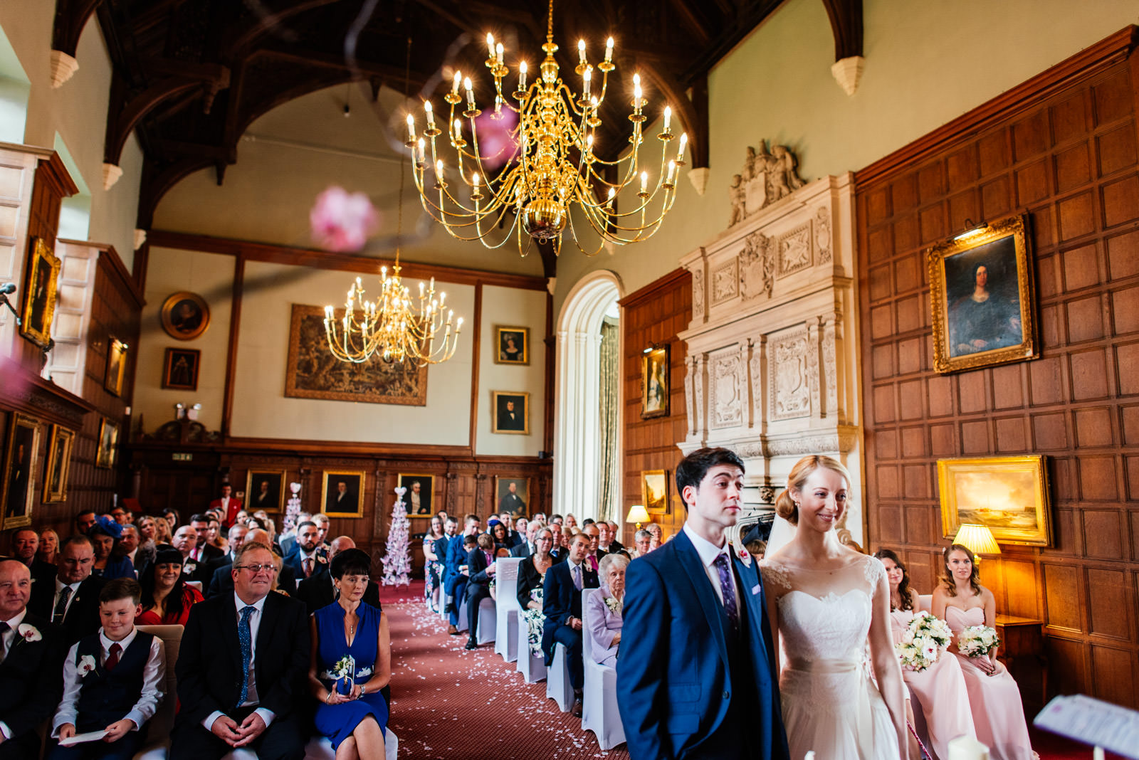 wedding ceremony in the great hall at rushton hall