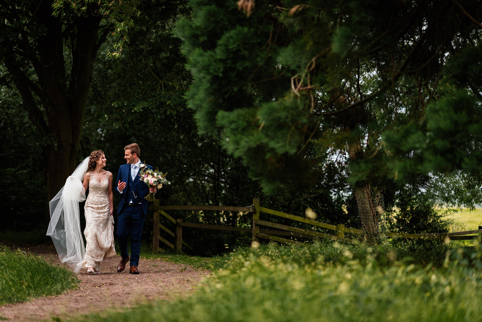 bride and groom having a stroll
