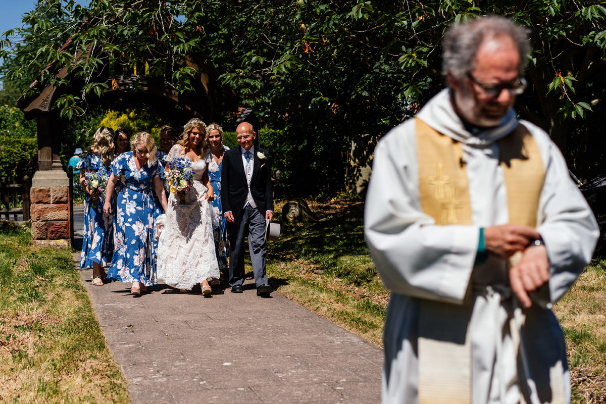 bride walked to church with her father