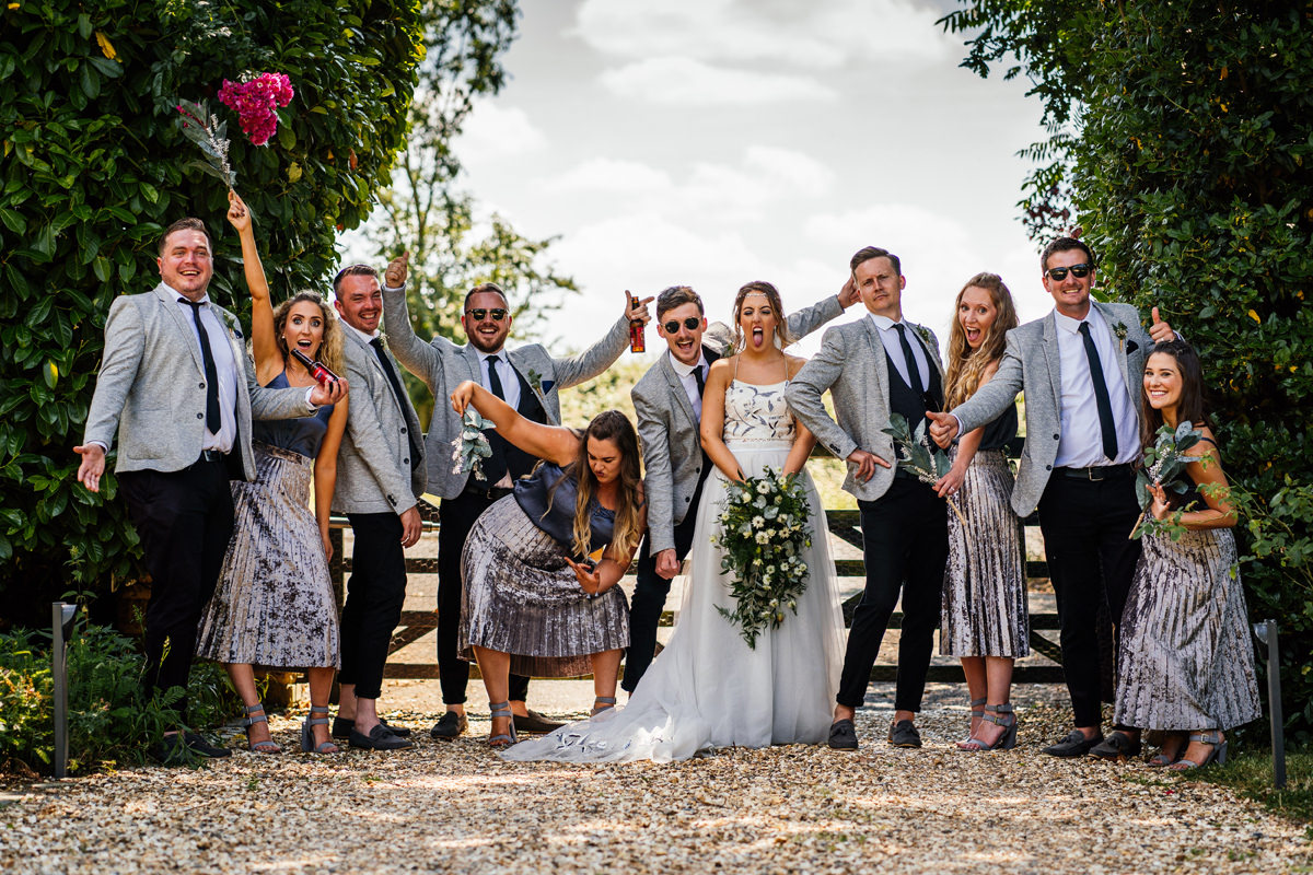 bridesmaids and groomsmen formal group photo