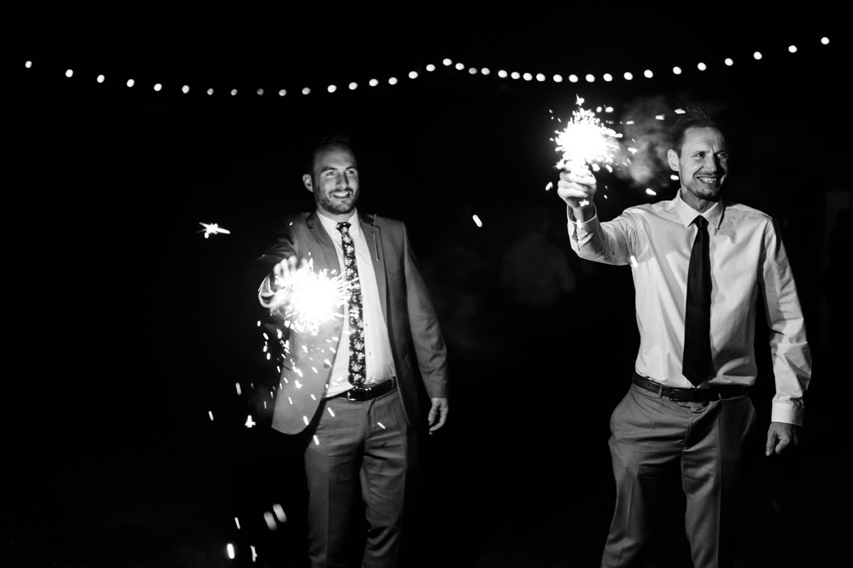 wedding guests with sparklers