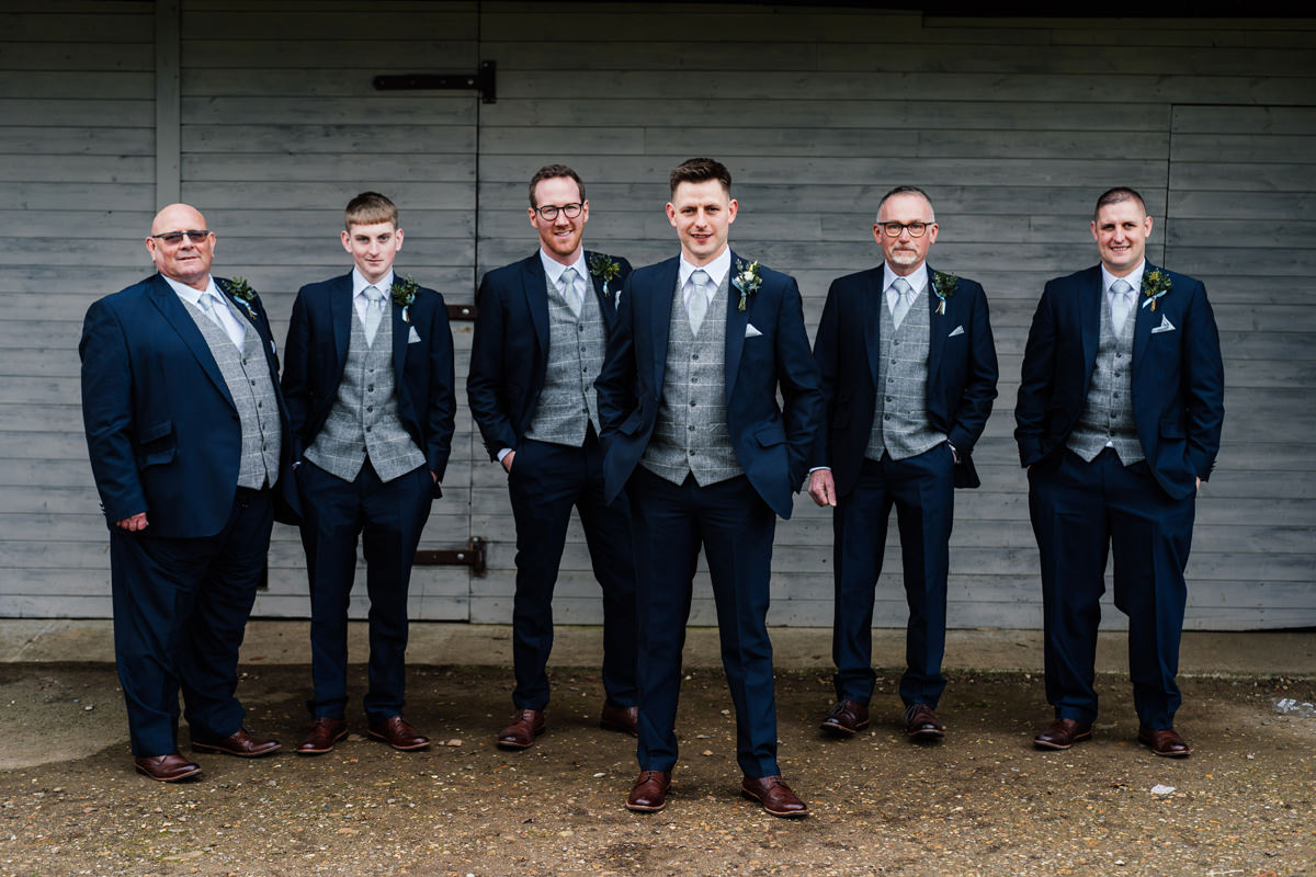 formal groom and groomsmen group photo at Dodmoor House