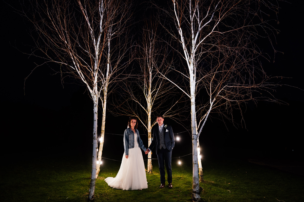 Dodmoor House night time bride and groom portrait