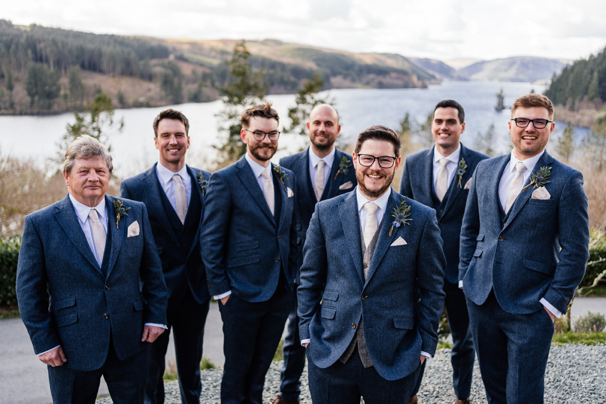 Groom and groomsmen photo at Lake Vyrnwy Hotel Wedding