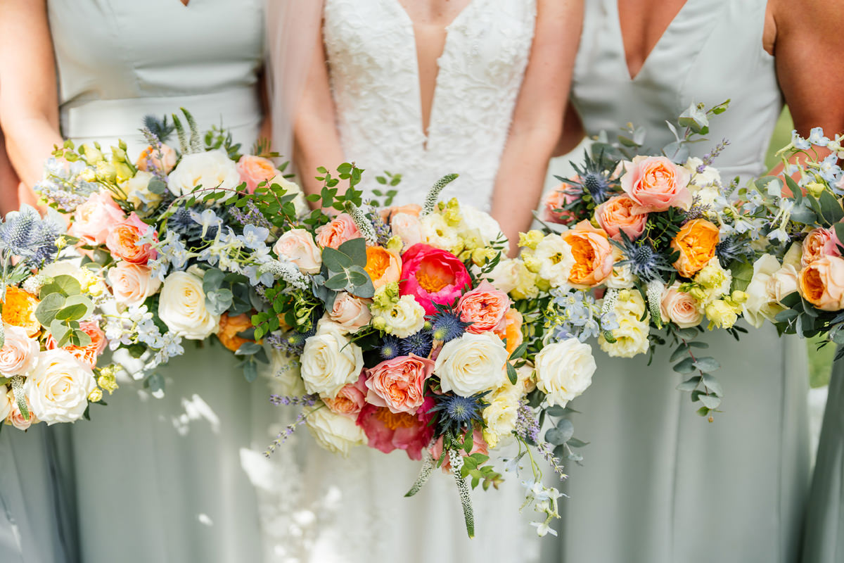 Bride and bridesmaids bouquets of flowers