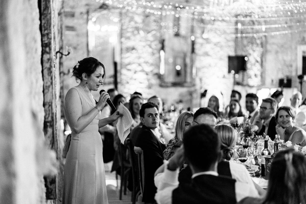 Maid of honour giving her speech